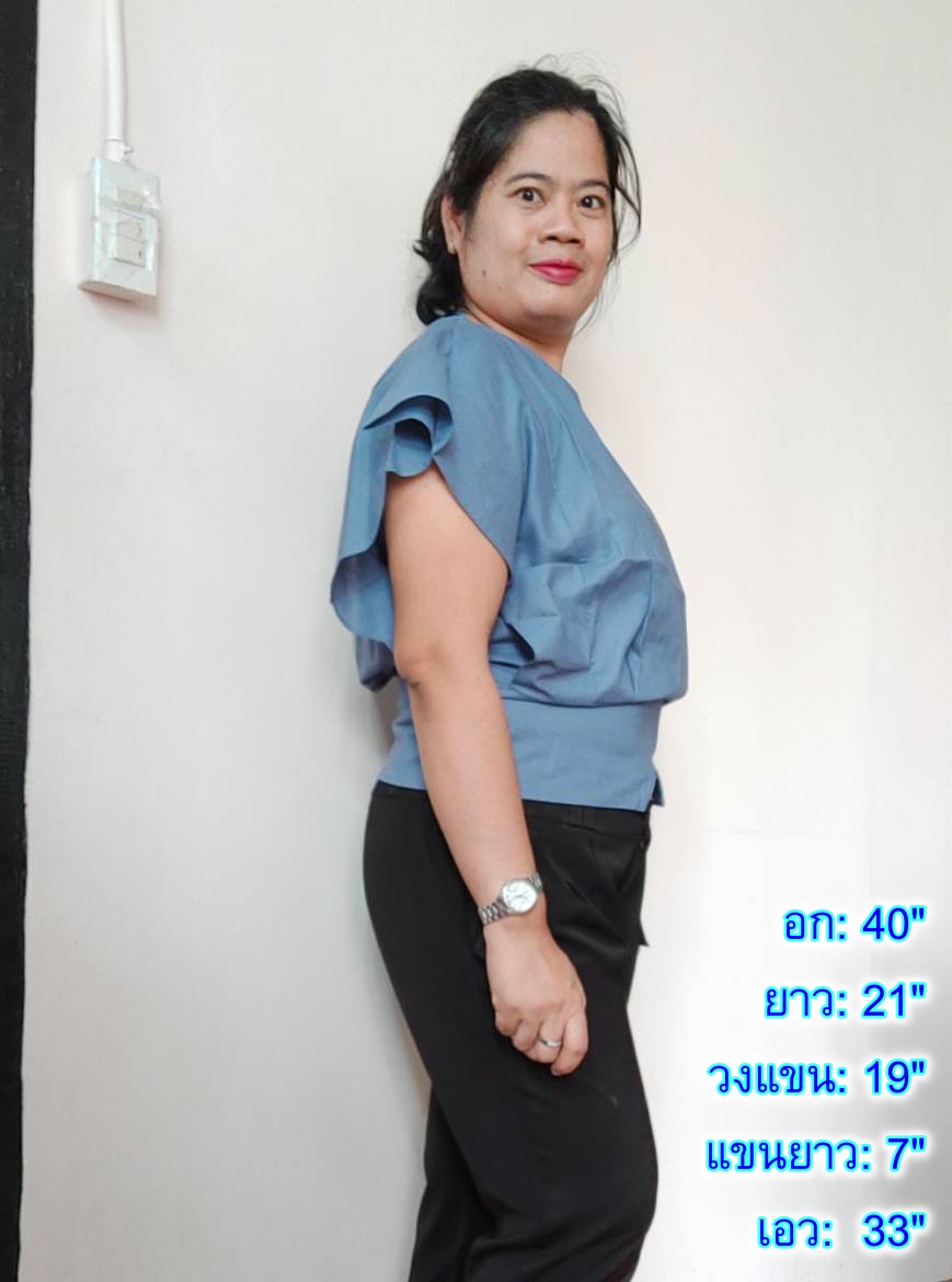 NNandNN Shop 4 0009 เสื้อลินินคอกลมปีกผีเสื้อ สีพื้น 40"