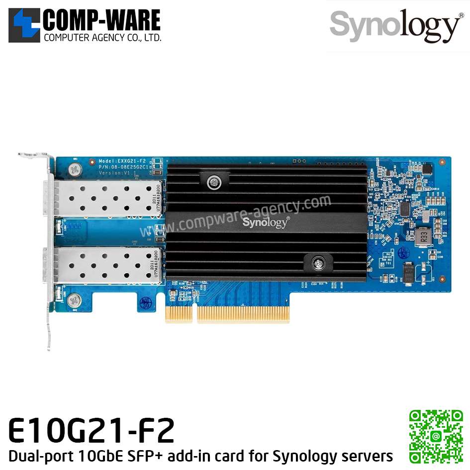 Synology 10GbE SFP+ Network Card E10G21-F2 Dual-port 10GbE SFP+ add-in card for Synology servers / 5Y Warranty