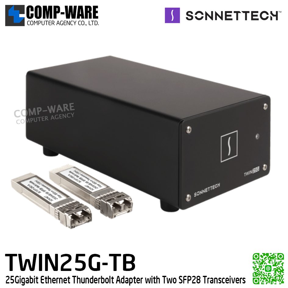 Sonnet Twin25G [TWIN25G-TB] 25 Gigabit Ethernet Thunderbolt Adapter with Two SFP28 Transceivers รับประกัน 1 ปี
