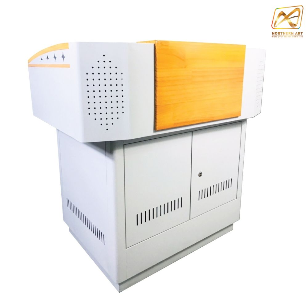 โพเดียมโรงเรียน โพเดียมเหล็ก โพเดียมอาจารย์ โพเดียมเลคเชอร์ ขนาด 100X70 cm.TOPไม้ พร้อมลิ้นชัก (สินค้าตัวโชว์)