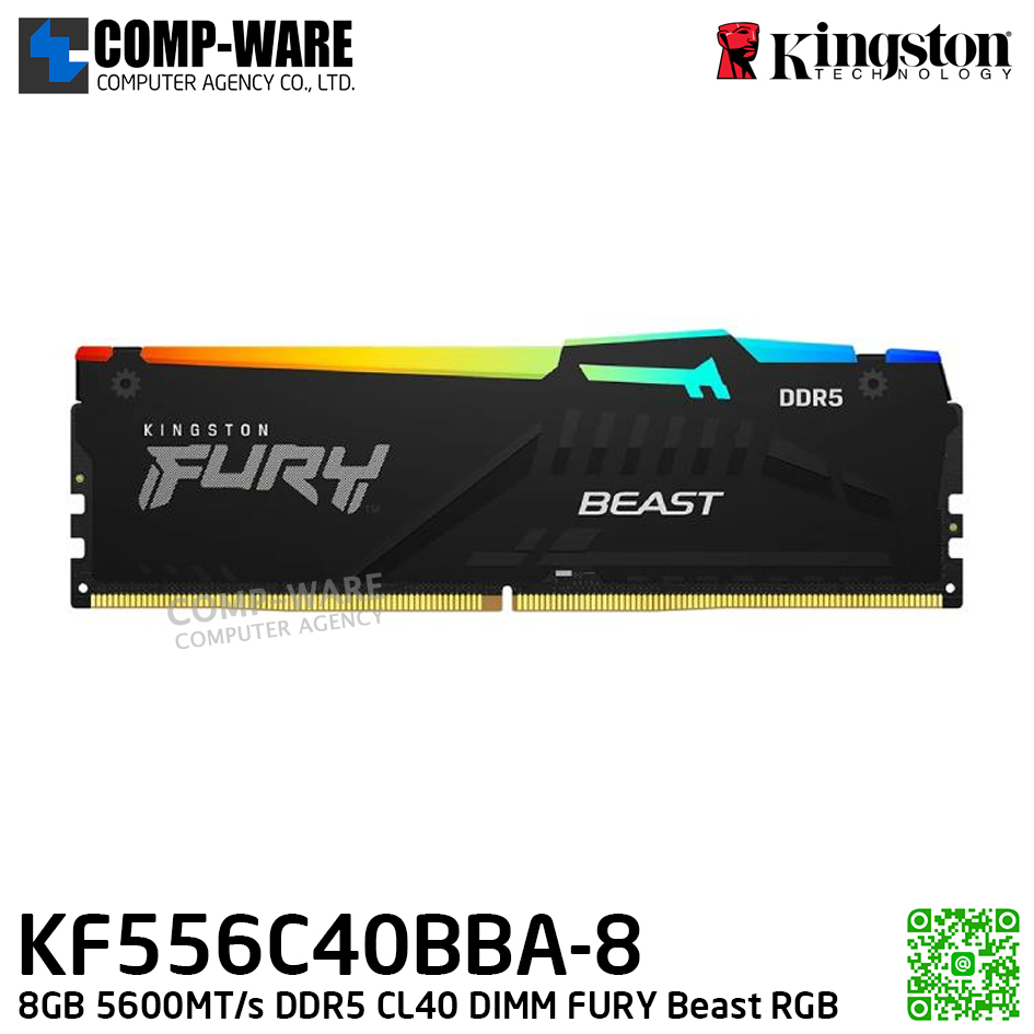 Kingston KF556C40BBA-8 8GB 5600MT/s DDR5 CL40 DIMM FURY Beast RGB - Lifetime Warranty - Memory Module - RAM