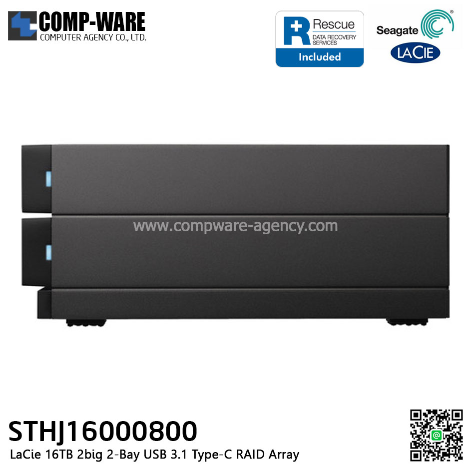Seagate LaCie 2BIG RAID 16TB 2-Bay USB 3.1 Gen2 Type-C RAID Array With Rescue Data Recovery Service - STHJ16000800