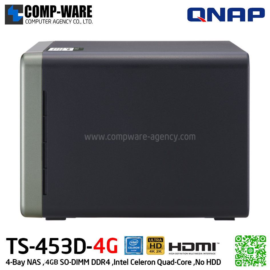 QNAP NAS (4-Bay) TS-453D (4GB RAM up to 8GB) Intel Celeron Quad-Core ,No HDD รับประกัน 3ปี (สามารถเพิ่มประกันตัวเครื่องเป็น 5ปีได้-option)