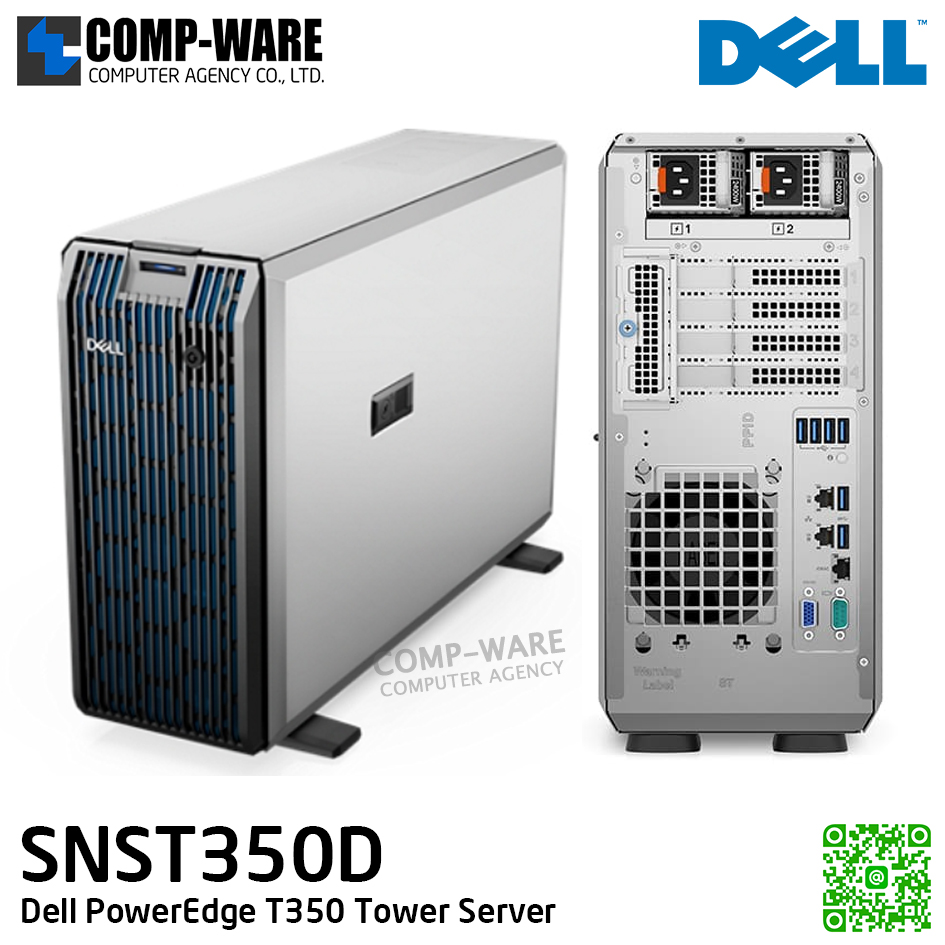 Dell PowerEdge T350 (SNST350D) - Xeon E-2336 / 16GB DDR4 ECC / 2x2TB SATA 6Gbps 7200RPM 3.5in / PERC H755 Controller / DVD+/- RW SATA / Redundant 495W PSU / DOS / 3Yr Pro Support