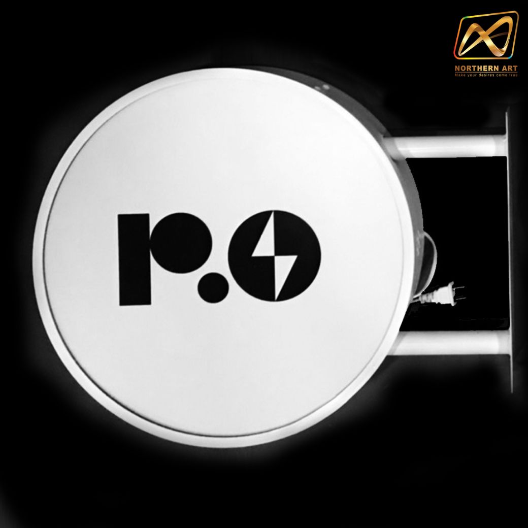 ตู้ไฟLEDทรงกลม 2 หน้า ขอบสีขาว หน้าเรียบ พร้อมอะคริลิคหน้าเรียบ พร้อมขายื่น ติดตั้งง่าย ( ราคาเฉพาะโครงตู้ ไม่รวมงานพิมพ์ )