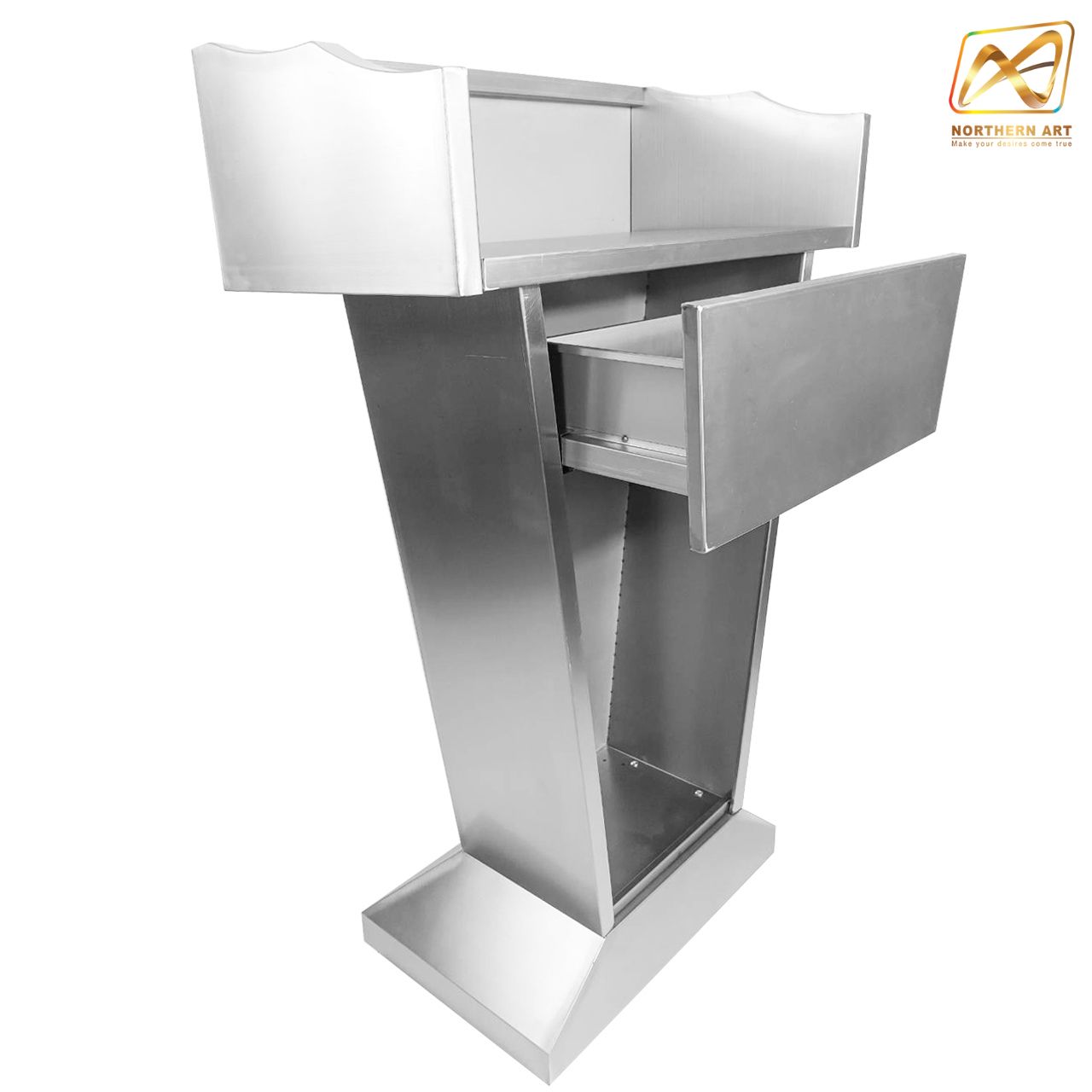 โพเดียมสแตนเลส เกรด304 พร้อมลิ้นชัก ไม่เป็นสนิม ขนาด (W) 69.5 x (L) 36 ซม. สูง 112 ซม.