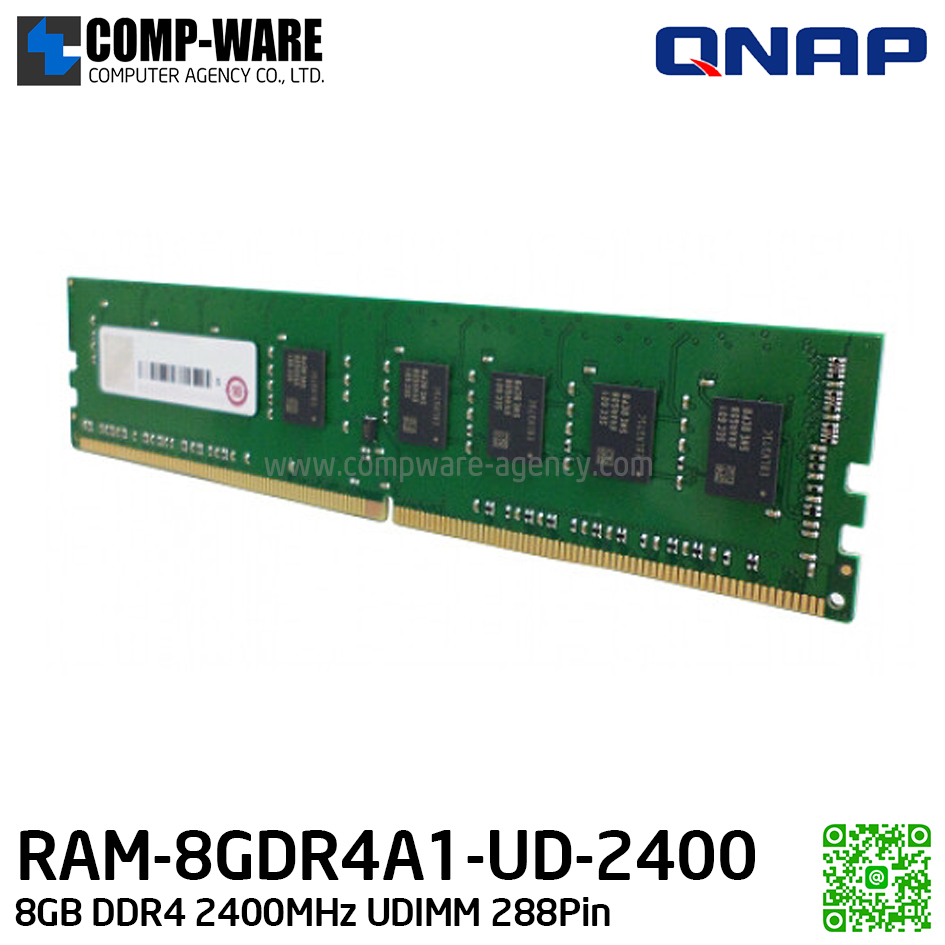 QNAP RAM Module 8GB DDR4 2400MHz UDIMM 288Pin (1Y Warranty) RAM-8GDR4A1-UD-2400