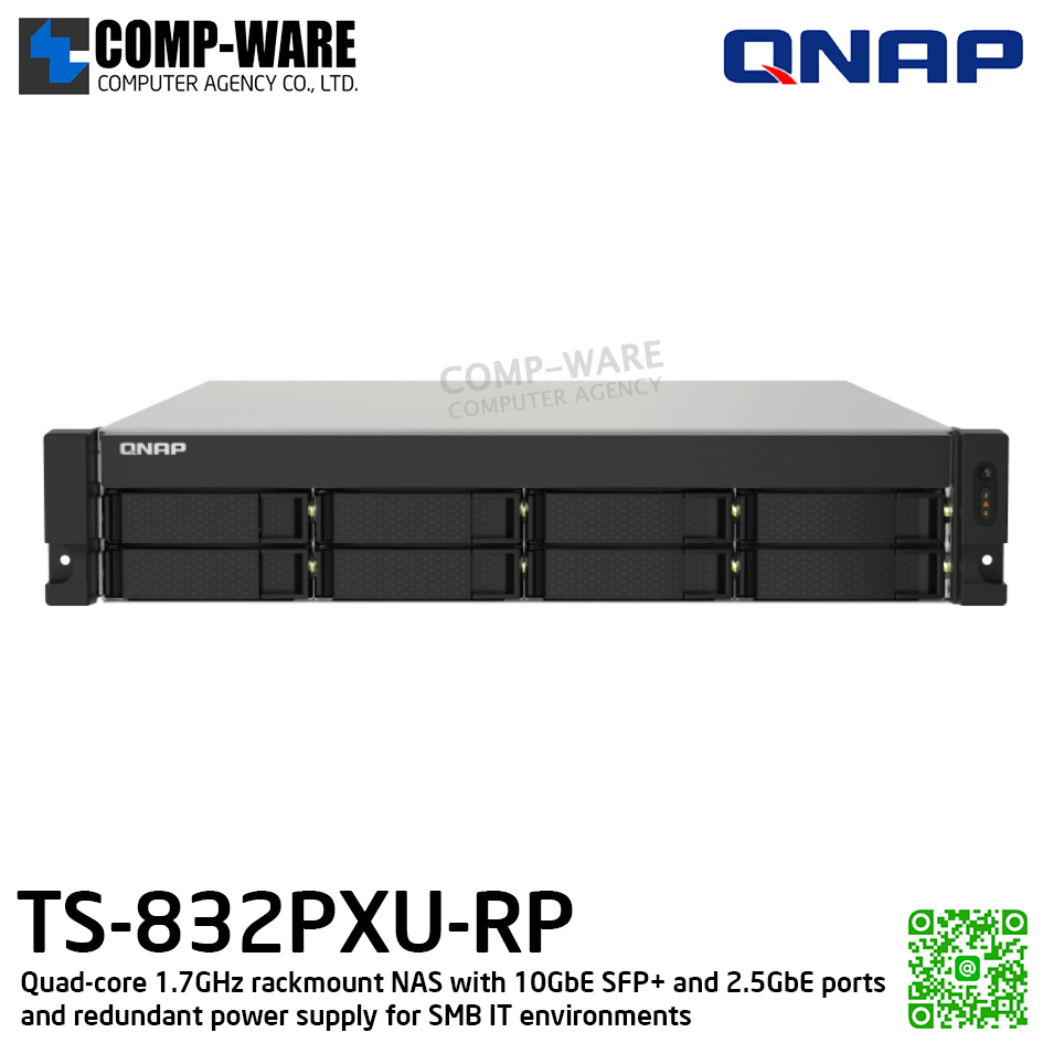QNAP (2U 8-Bay) TS-832PXU-RP-4G / Annapurna Labs Alpine AL324 (4Core) / 4GB DDR4 UDIMM / 8 x 2.5"/3.5" SATA 6Gbps / 2 x 10GbE SFP+ + 2 x 2.5GbE / Redundant PSU / 3Y Warranty / No HDD / Rail kit RAIL-B02