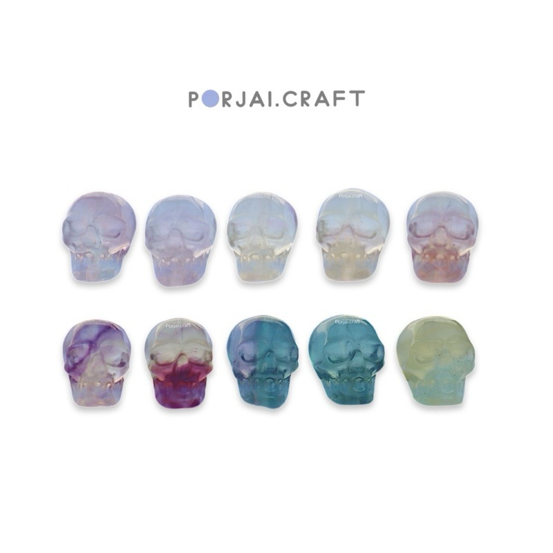 Rainbow Fluorite Skull Bead ลูกปัดเรนโบว์ฟลูออไรด์หัวกะโหลก 19mm