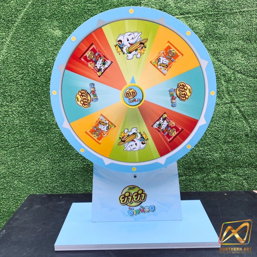 เกมส์วงล้อตั้งโต๊ะ ขนาดวงล้อ 40 ซม. สูง 56 ซม. วัสดุพลาสวูดสีขาว หนา 8-15 มม. ถอดประกอบได้