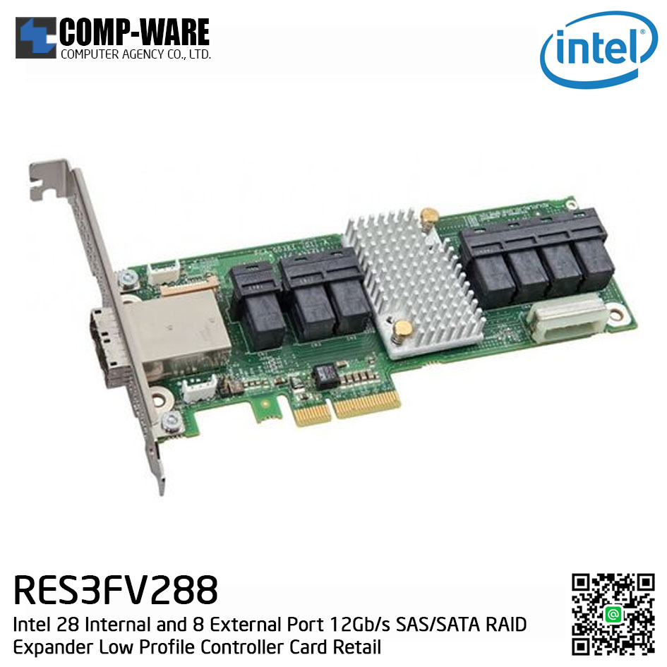 Intel RAID Expander RES3FV288 - 28 Internal and 8 External Port 12Gb/s SAS/SATA RAID Expander Low Profile Controller Card Retail