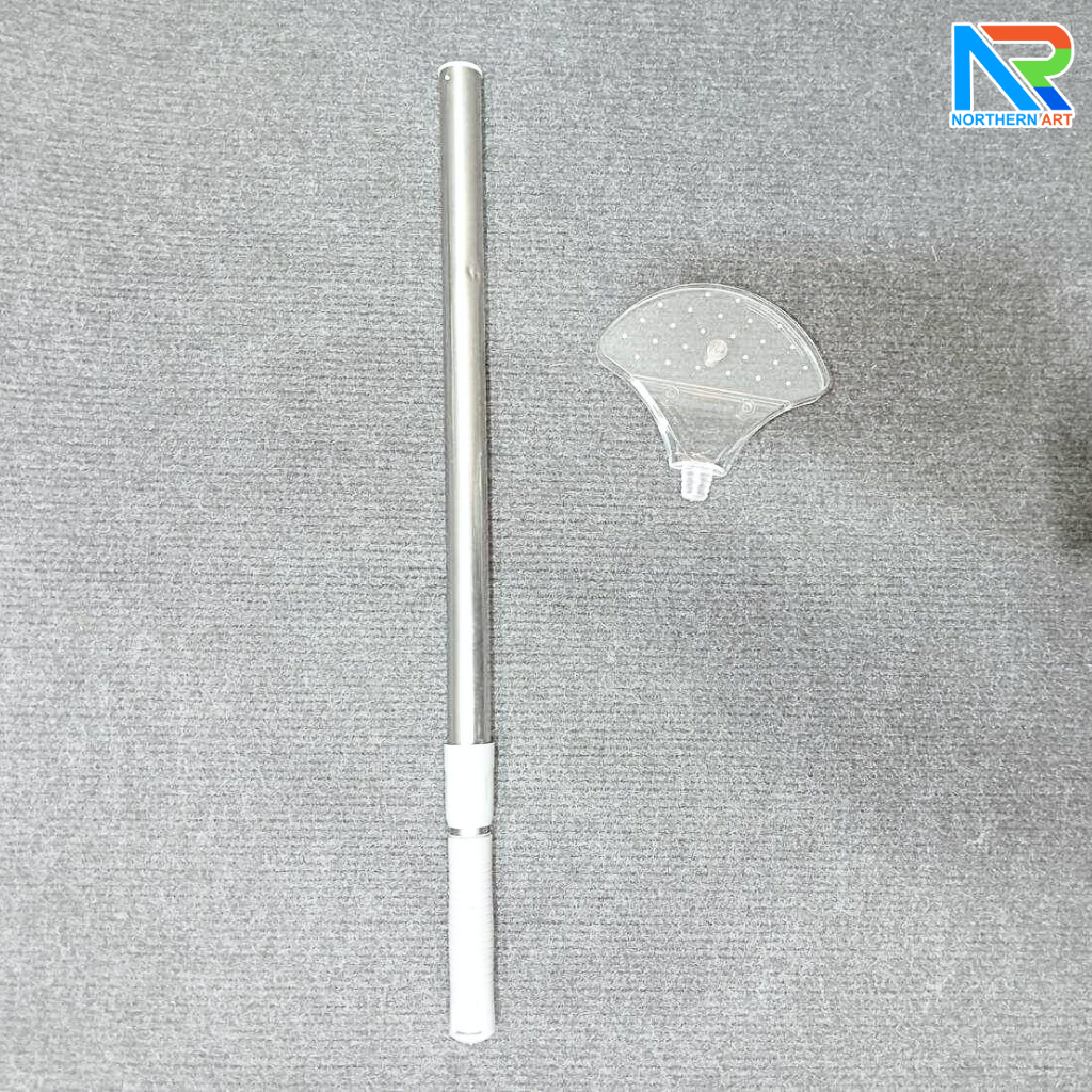 ป้ายทรูปมือถือ ด้ามถือแสตนเลส ปรับระดับได้ ตั้งแต่ 58-86 cm. ร่องสอดกว้าง 5 mm.