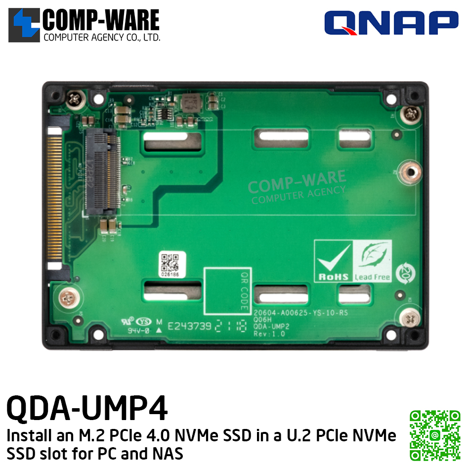 QNAP QDA-UMP4 Install an M.2 PCIe 4.0 NVMe SSD in a U.2 PCIe NVMe SSD slot for PC and NAS - Spare Part - 1Y Warranty