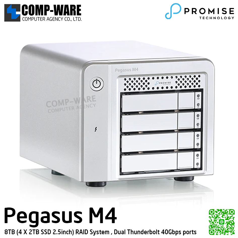 Promise Pegasus M4 8TB (4 X 2TB SSD 2.5inch) RAID System , Dual Thunderbolt 40Gbps ports รับประกัน 3 ปี - F40PGM400020002