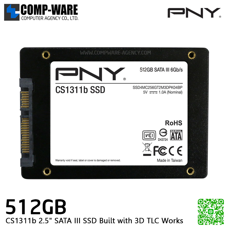 PNY 512GB CS1311b 2.5" SATA III SSD SSD7CS1311B-512-RB Built with 3D TLC Works with Desktops or Laptops 20X faster