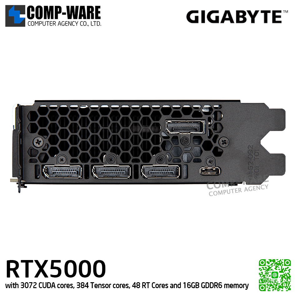 Gigabyte Nvidia Quadro RTX5000 (16GB GDDR6) Workstation Graphics Card ตระกูลเวิร์คสเตชั่นสำหรับสถาปัตยกรรม Turing สำหรับงานด้านวิดีโอและกราฟฟิกโดยเฉพาะ