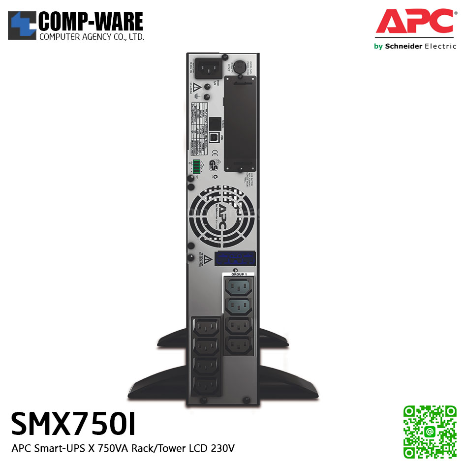 APC SMX Series Smart-UPS X 750VA Rack/Tower convertible,LCD ,230V , SmartSlot สำหรับใส่ network card (Option) รองรับbattery pack สูงสุด 10 pack APC-SMX750I