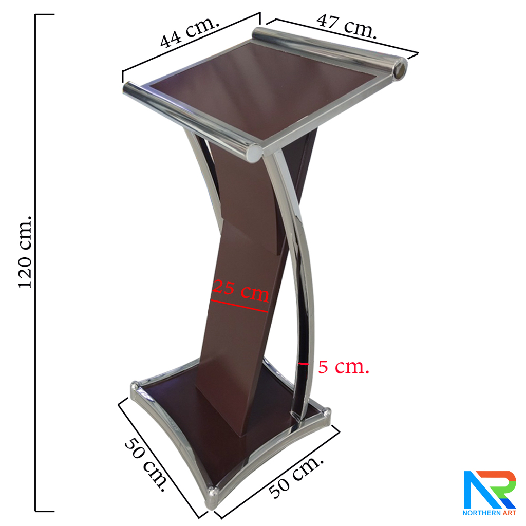 โพเดียมไม้สีโอ๊ค ตกแต่งสแตนเลส เกรด304 ขนาด (W) 47 x (D) 44 x (H)120 cm.