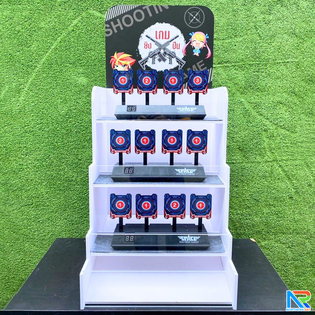 เช่าเกมส์ยิงเป้านิ่ง ตั้งโต๊ะ ขนาด (W)40 x (D)40 x (H)90 cm. พร้อมเป้านิ่ง 4 แผ่น 3 ชุด และปืนกระสุนโฟม 1 กระบอก