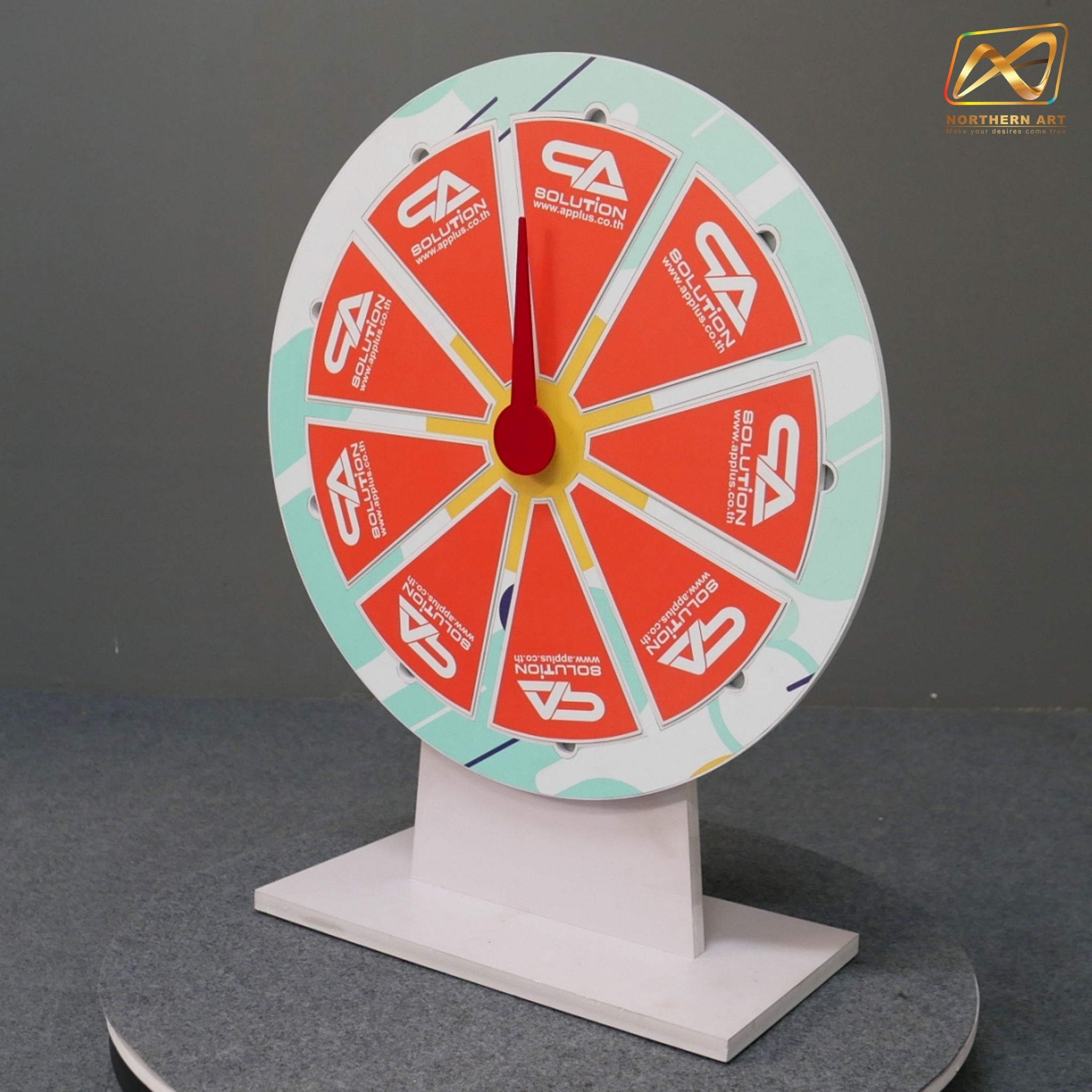 เกมส์วงล้อแม่เหล็กตั้งโต๊ะ ขนาดวงล้อ 50 ซม. สูง 61 ซม. วัสดุพลาสวูดสีขาว หนา 8-15 มม. ถอดประกอบได้