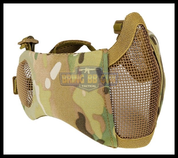 หน้ากากตะแกรงครึ่งหน้า รุ่นแก้มผ้ามีที่ปิดหู