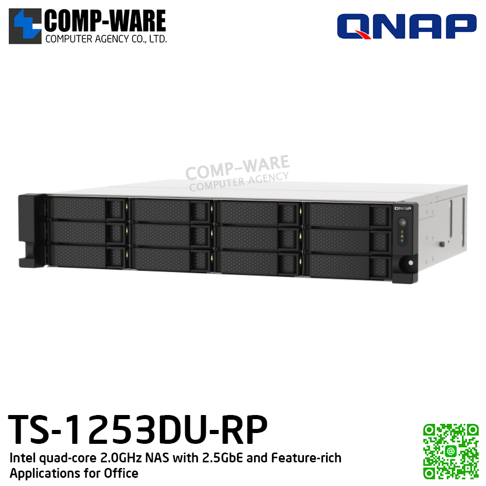 QNAP (2U 12-Bay) TS-1253DU-RP-4G / Intel Celeron J4125 (4Core) / 4GB DDR4 SODIMM / 12 x 2.5"/3.5" SATA 6Gbps / 2 x 2.5GbE (2.5G/1G/100M/10M) / Redundant PSU / 3Y Warranty / No HDD / No Rail Kit