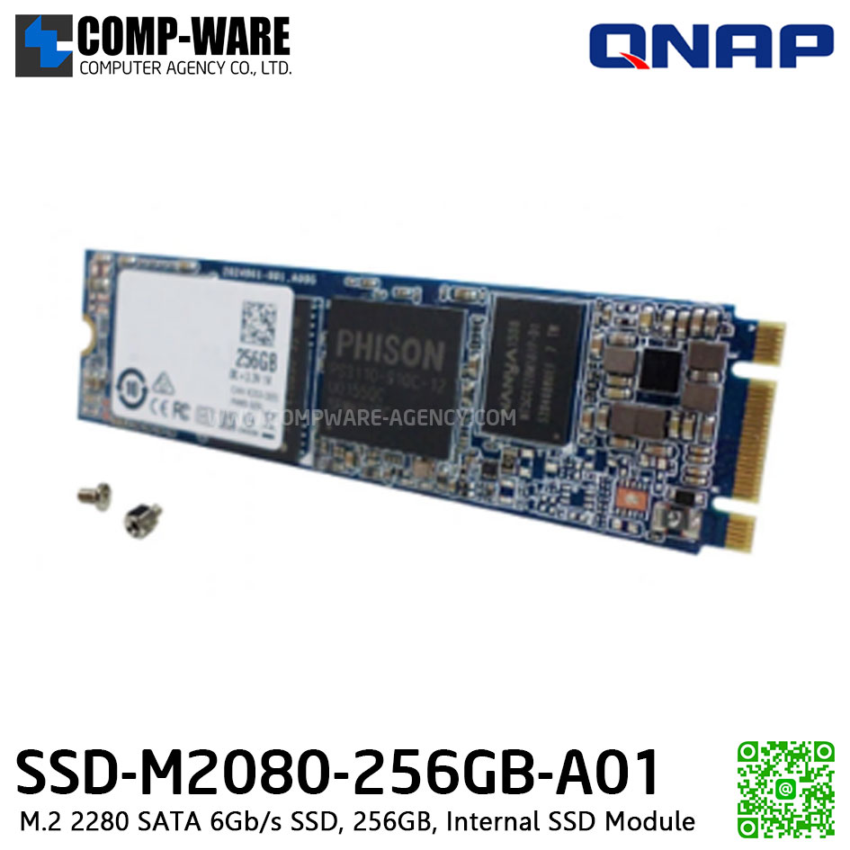 QNAP SSD-M2080-256GB-A01 , SSD M.2 2280 SATA 6Gb/s SSD, 256GB, Internal SSD Module