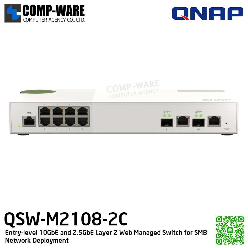 QNAP Switch QSW-M2108-2C / Marvell 98DX226S / 4GB DDR3 / 8-port 2.5Gbps, 2-port 10Gbps SFP+/ NBASE-T Combo / Adapter Power / 2Y Warranty
