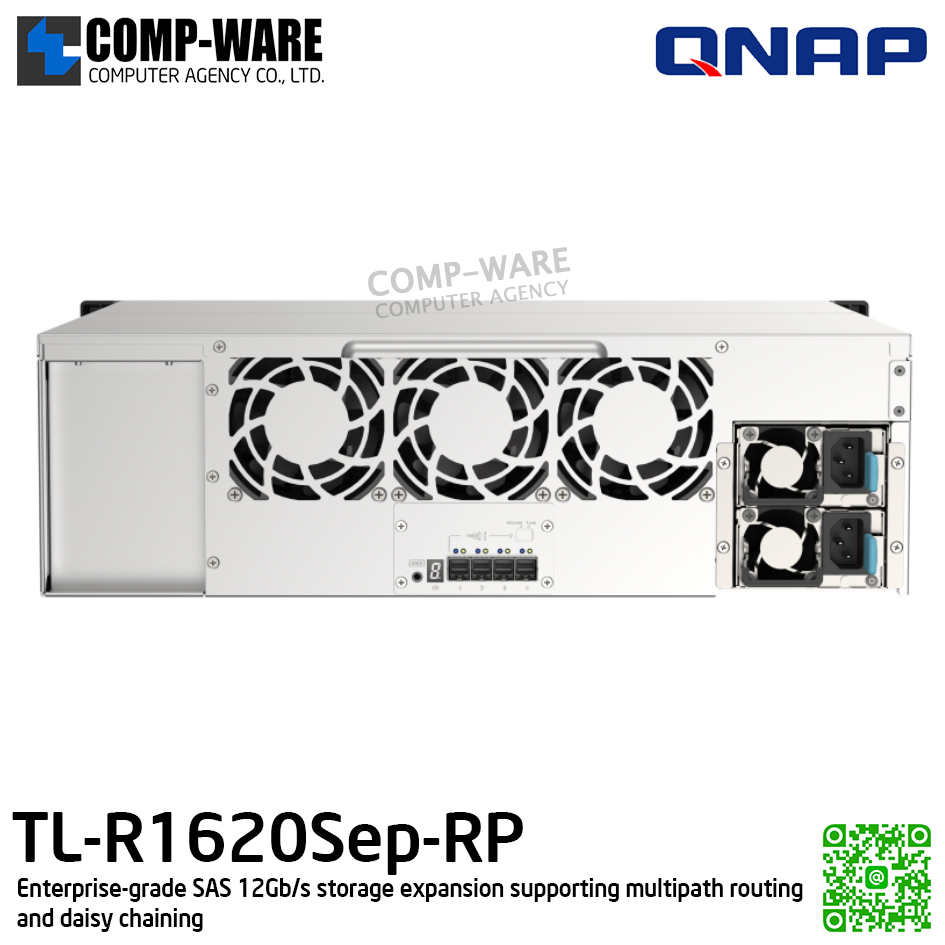 QNAP (3U 16-Bay) TL-R1620Sep-RP / 16 x 2.5"/3.5" SAS 12Gbps, 6Gbps / Redundant PSU / 5Y Warranty / No HDD / Rail Kit RAIL-B02 - Expansion Enclosure