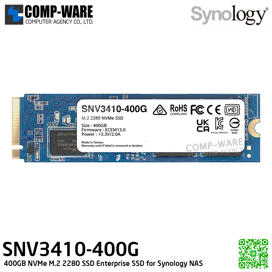 Synology 400GB SNV3410 NVMe M.2 2280 SSD Enterprise SSD for Synology NAS SNV3410-400G
