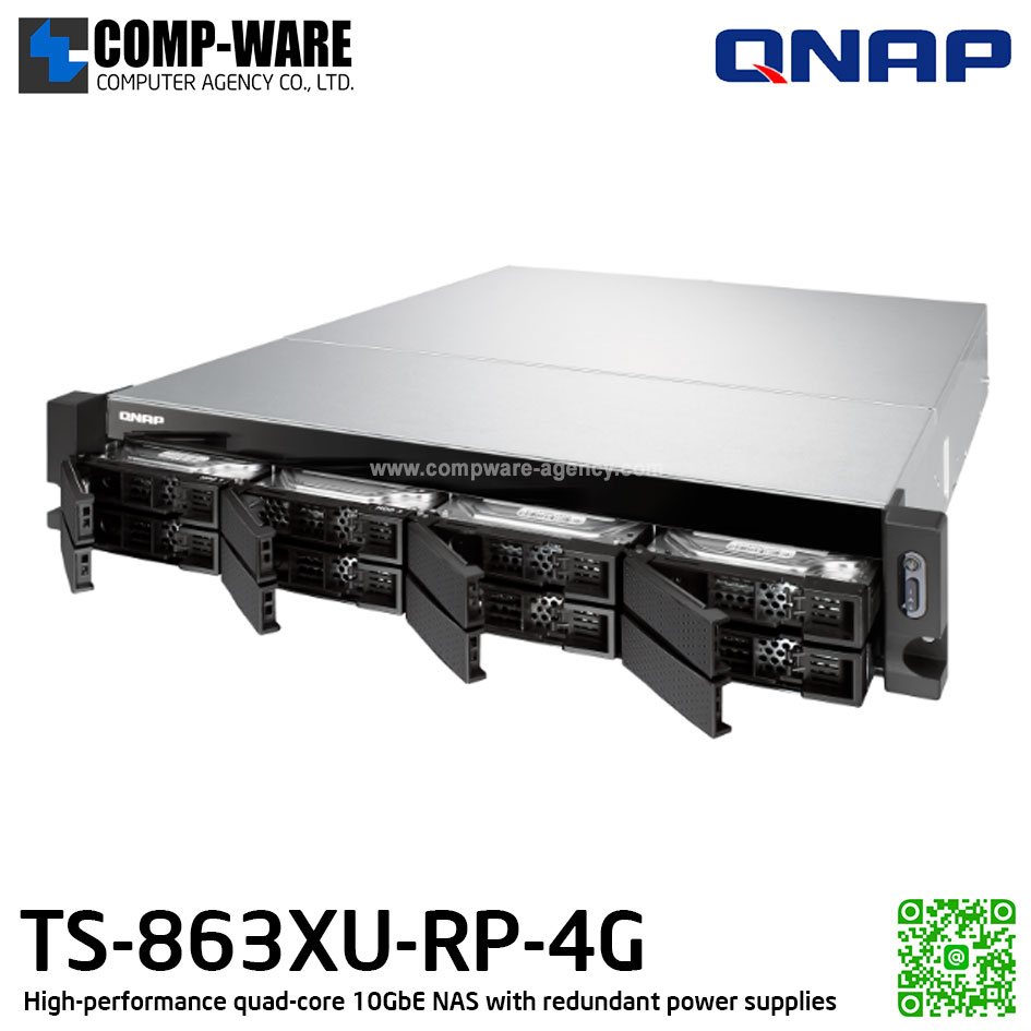 QNAP NAS (2U 8-Bay) TS-863XU (4GB RAM) Single Power Supply , Redundant Power Supply , No HDD