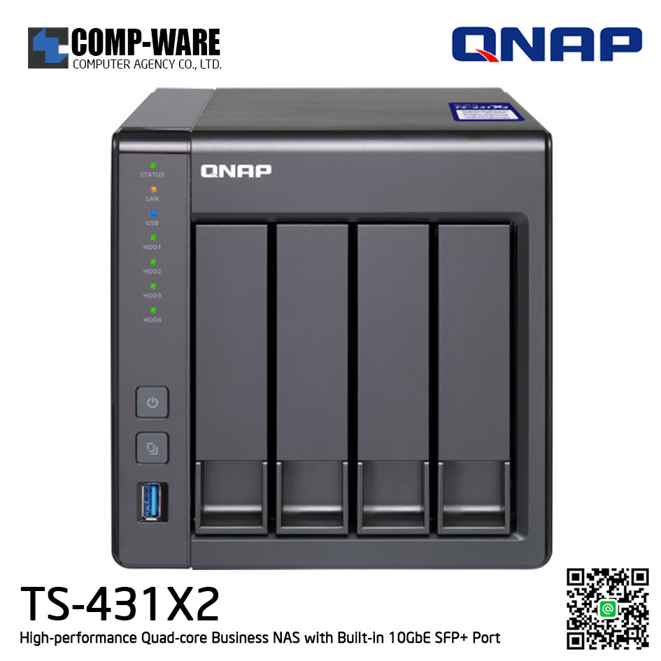 QNAP NAS (4-Bay) TS-431X2 (2GB RAM up to 8GB) High-performance Quad-core Business NAS with Built-in 10GbE SFP+ Port, no HDD // ** สินค้า EOL หมดแล้วหมดเลย กรุณาสอบถามสถานะสินค้าล่าสุดก่อนสั่งซื้อค่ะ **