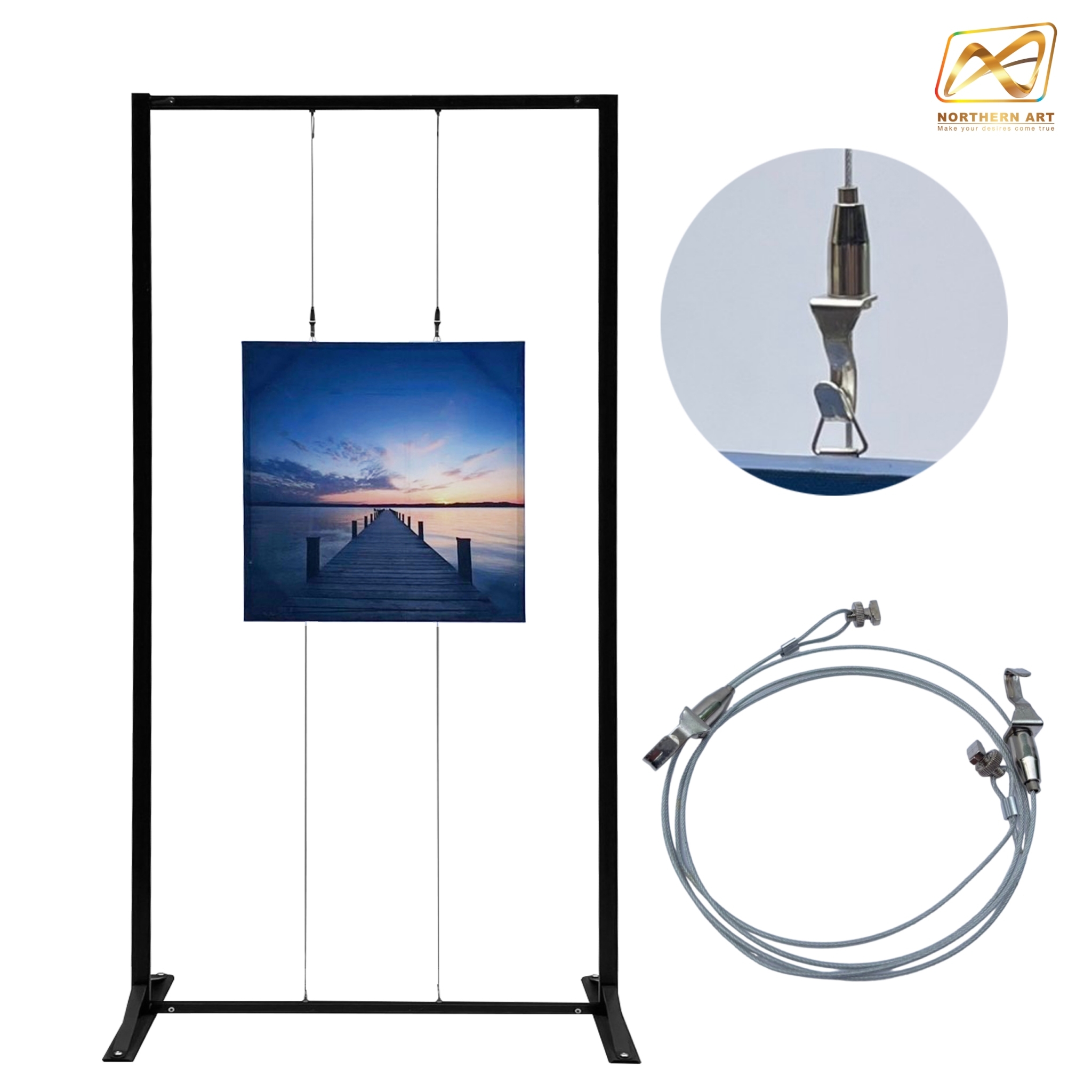 เช่าบอร์ดนิทรรศการ พร้อมชุดสลิง 2 ขอ รุ่น SINGLE SIDED ขนาด(W)100 x (W)200 cm. สามารถแขวนภาพได้ 1 ด้าน บน-ล่าง