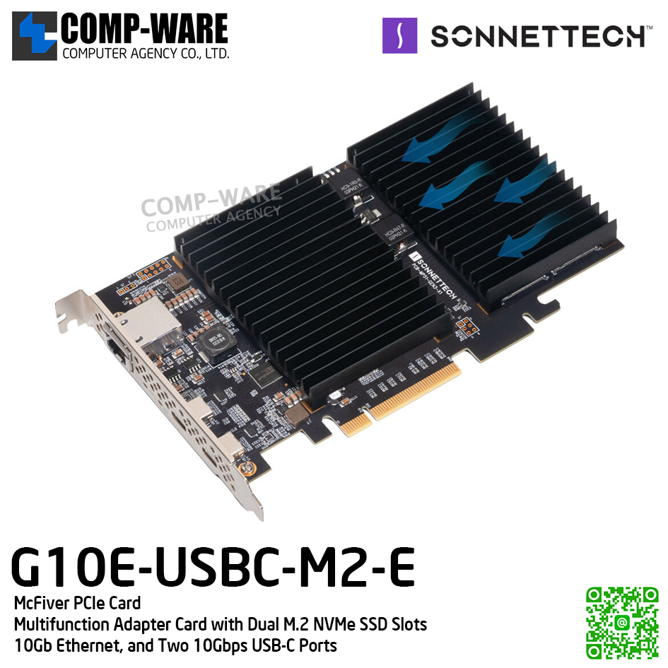 Sonnet McFiver PCIe Card [G10E-USBC-M2-E] Multifunction Adapter Card with Dual M.2 NVMe SSD Slots, 10Gb Ethernet, and Two 10Gbps USB-C Ports รับประกัน 1 ปี