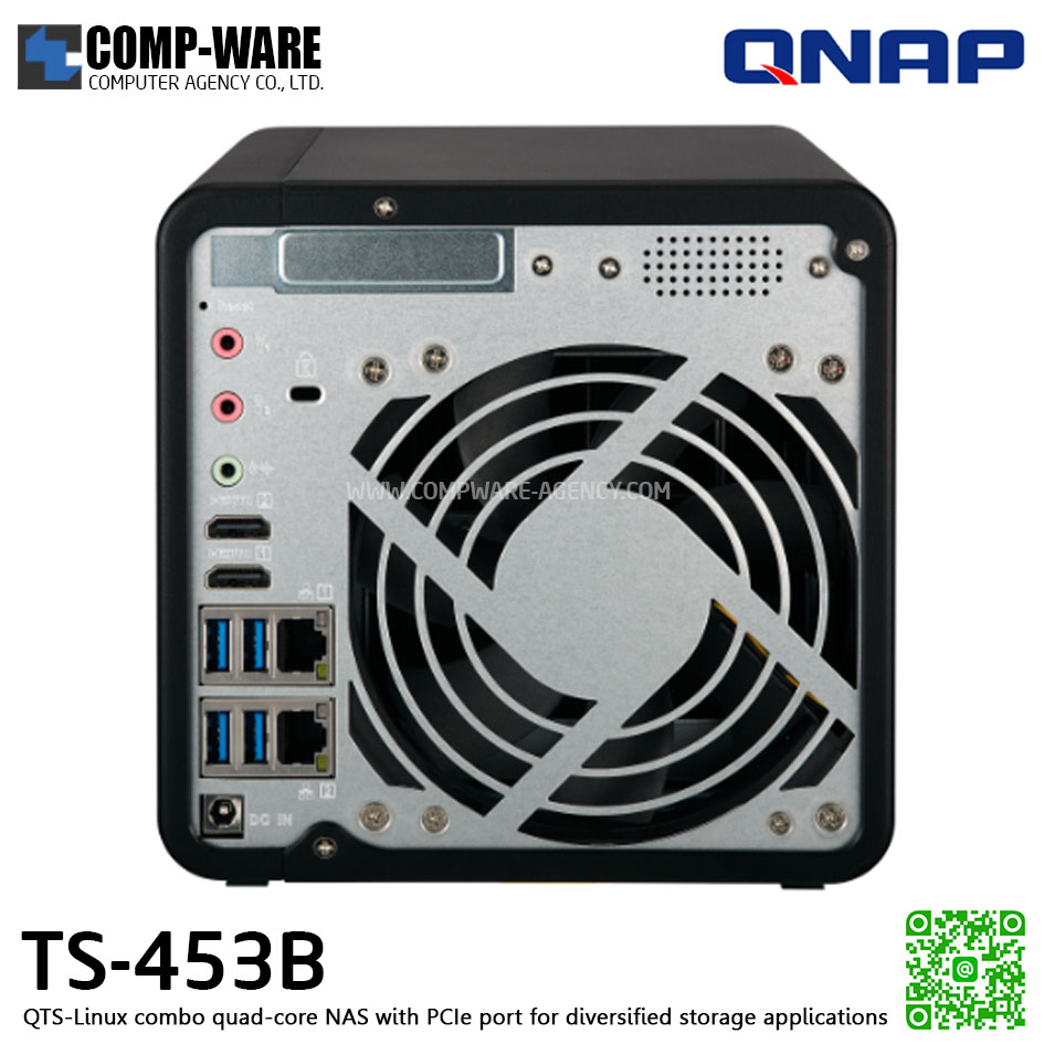 QNAP NAS (4-Bay) TS-453B (4GB RAM up to 8GB) Quad-Core Intel Celeron J3455, No HDD // สินค้า EOL หมดแล้วหมดเลย กรุณาสอบถามสถานะสินค้าล่าสุดก่อนสั่งซื้อค่ะ