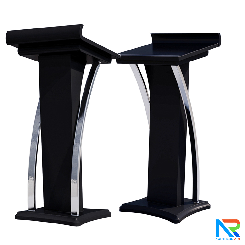 โพเดียมไม้ สีดำ ตกแต่งสแตนเลสเกรด304 ขนาด (W) 55 x (L) 50 x (H) 120 cm.