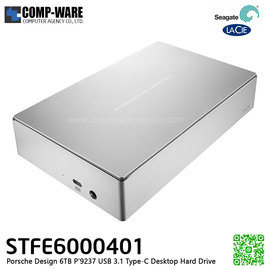Seagate LaCie Porsche Design 6TB P'9237 USB 3.1 Type-C Desktop Hard Drive STFE6000401 - Silver