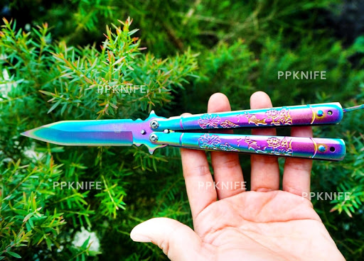 มีดบาลีซอง V.2 สีรุ้ง ลายปลาคาร์ฟ ด้ามและใบไม่ลอก ผิวสโตนวอซ มีคลิป