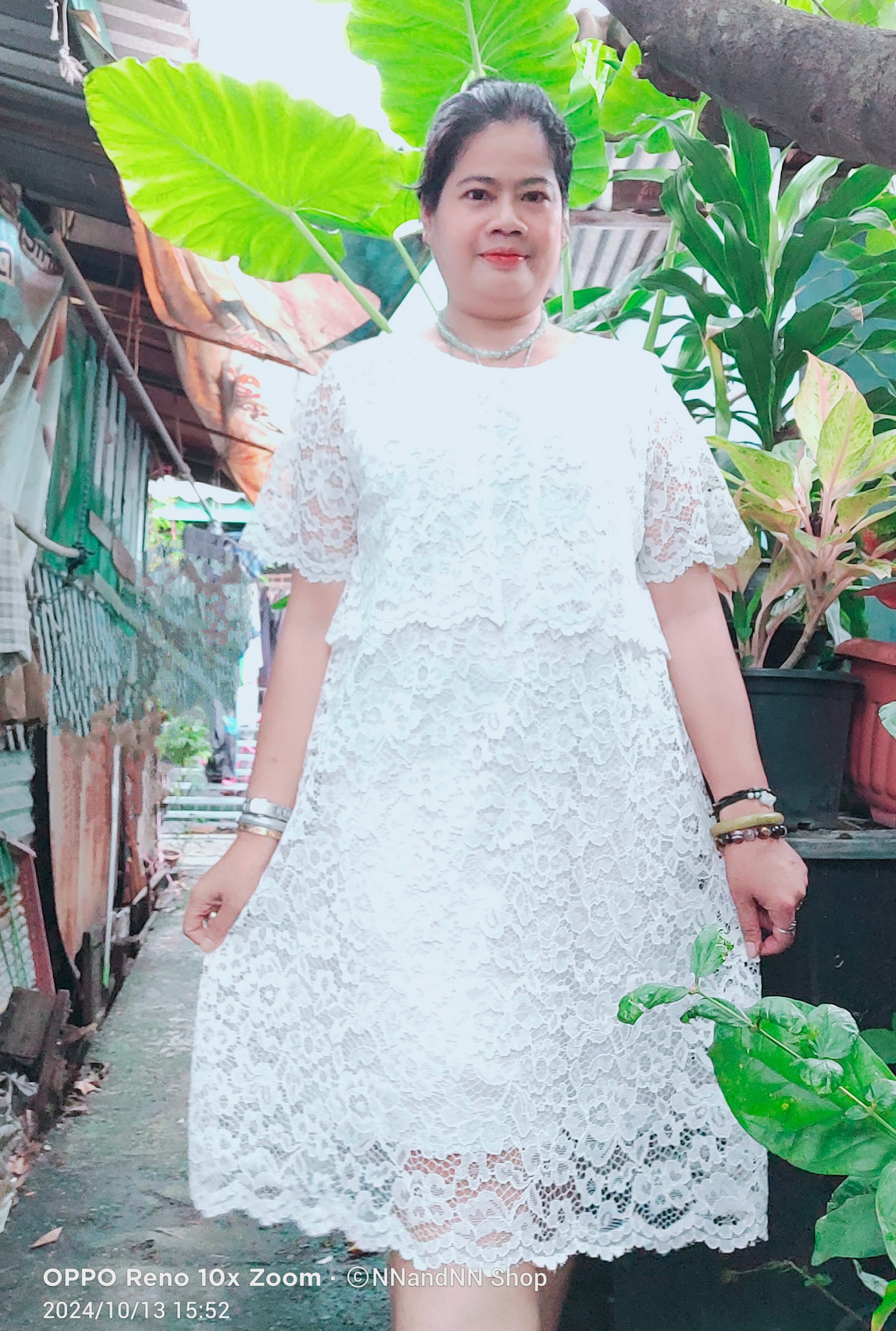 NNandNN Shop 2 0034 เดรสลูกไม้ คอกลม แขนกระบอก พื้น หลายสี 46