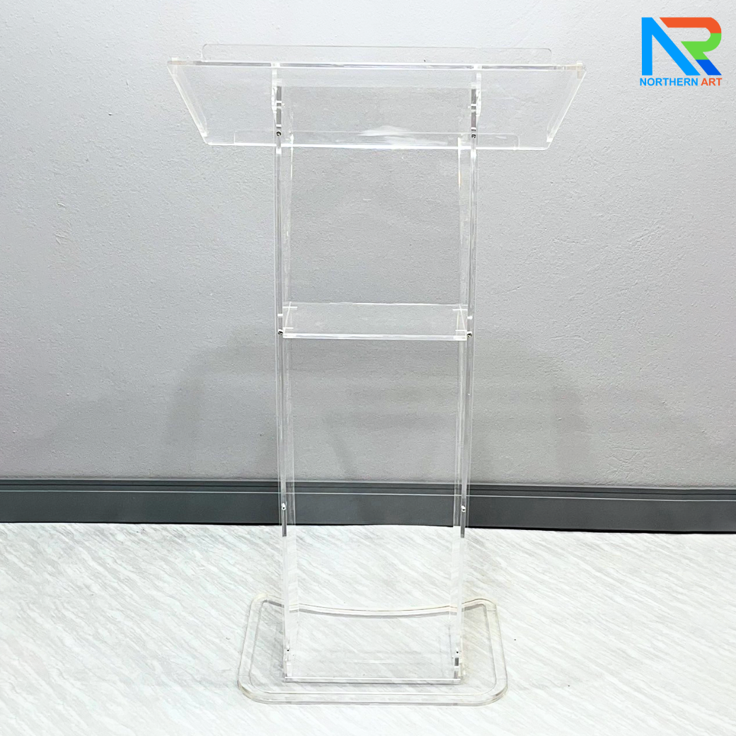 โพเดียม อะคริลิคใส ขนาด(W)60 x (L)45 x (H)108 cm. TOP เอียงพร้อมกันตก 4 ด้าน วัสดุอะคริลิคใส หนา 10 มม.