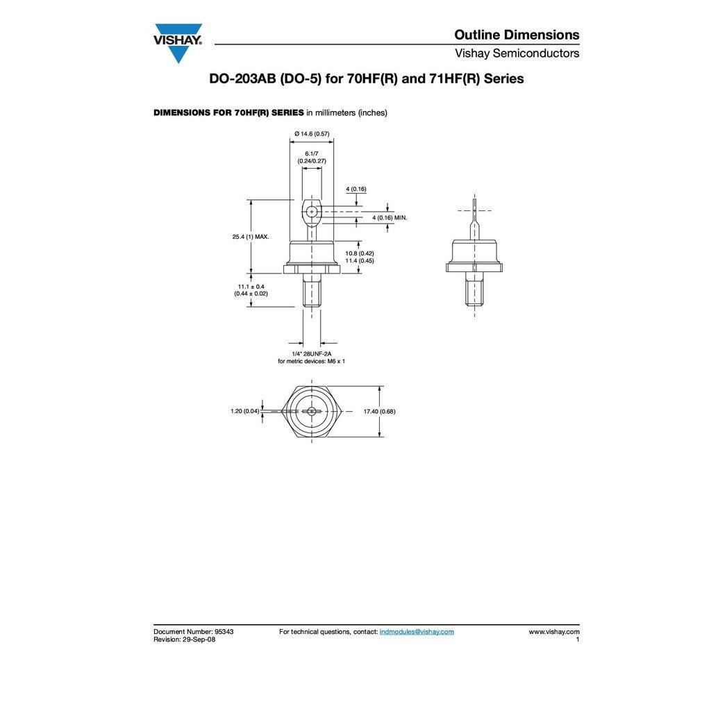 DIODE STANDARD ไดโอด 70A,600V | 70HFR60 Vishay Semiconductors | IR70HFR60
