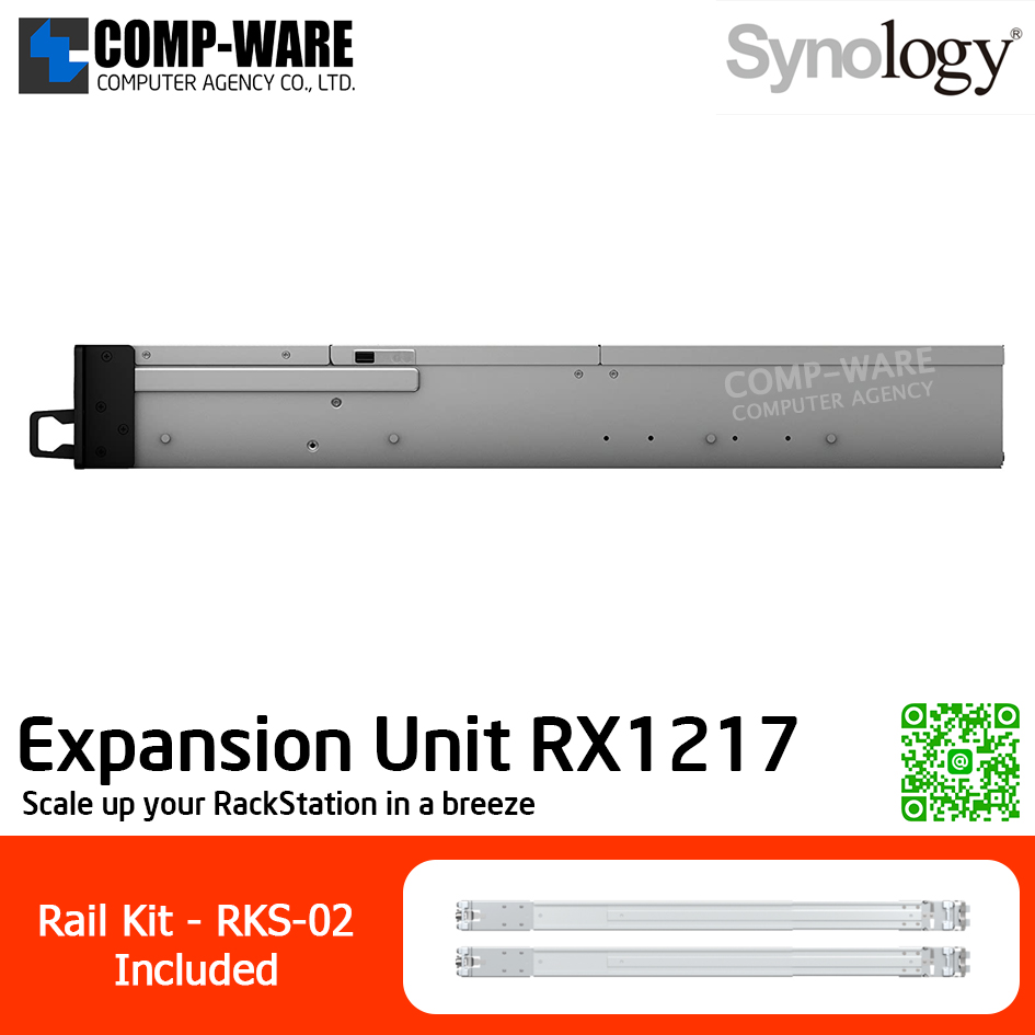 Synology Expansion Unit (2U 12-Bay) RX1217 / Rail Kit RKS-02 / No HDD / 5 Year Warranty