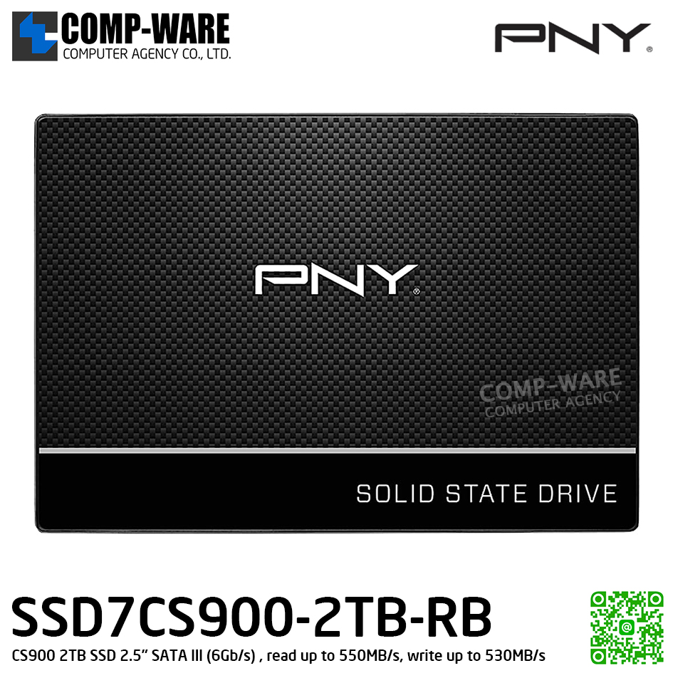 PNY CS900 2TB SSD 2.5" SATA III (6Gb/s) , read up to 550MB/s, write up to 530MB/s , SSD7CS900-2TB-RB / 3Y Warranty / Internal SSD