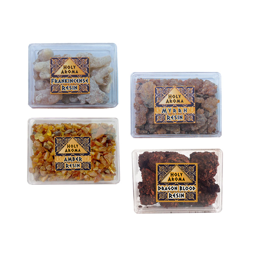 กำยาน เม็ดกำยาน เรซิ่น อโรม่า Frankincense Resin Gum Tear แท้ 100% 50g + มดยอบ เม็ดมดยอบ เรซิ่น อโรม่า Myrrh Resin Gum Tear แท้ 100% 50g + อำพันบอลติกแท้ 100% Baltic Amber Resin 50g + เม็ด เรซิ่น ต้นเลือดมังกร Dragon Blood Resin แท้ 100% 50g