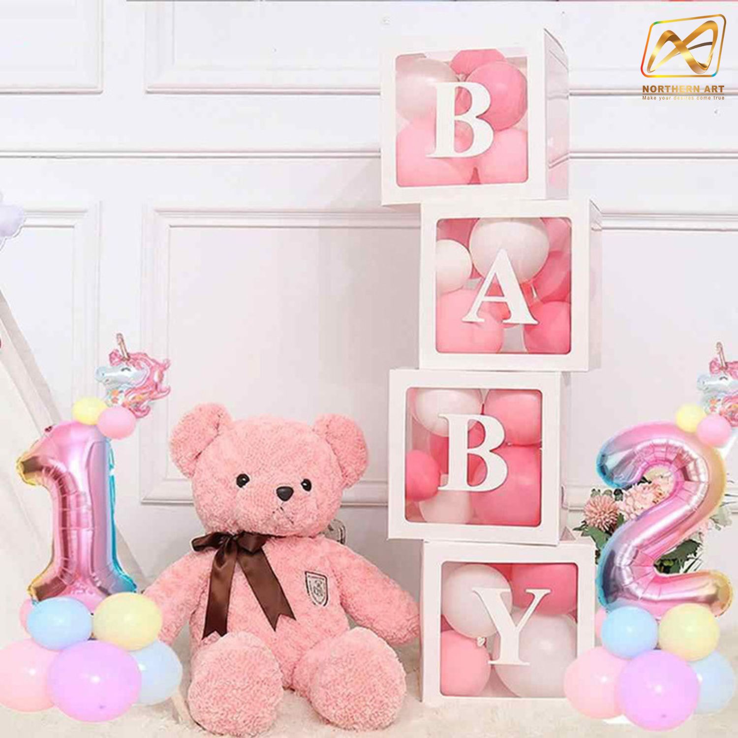 กล่องกระดาษ สำหรับตกแต่งงานปาร์ตี้ งานวันเกิด งานแต่งงาน ฯลฯ ขนาด 30 x 30 cm. สีขาว พร้อมเจาะช่องใส (ไม่มีลูกโป่ง-ไม่รวมสติ๊กเกอร์ )