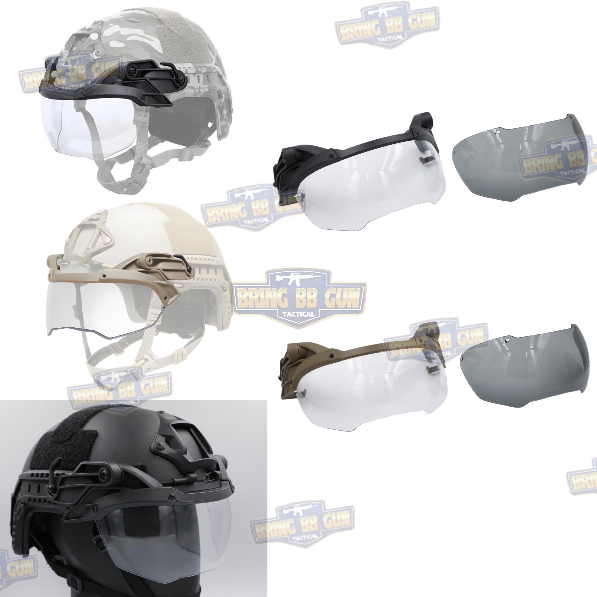 ชิวหน้าหมวก Fast (กระบังลม)สำหรับหมวกกันน็อคยุทธวิธีแบบปรับได้ (Visor - FAST) (FAST Helmet Visor) (Flip Goggles for Tactical Helmet)