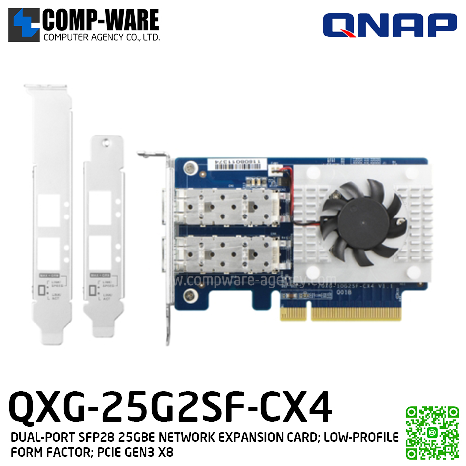 QNAP QXG-25G2SF-CX4 DUAL-PORT SFP28 25GBE NETWORK EXPANSION CARD; LOW-PROFILE FORM FACTOR; PCIE GEN3 X8