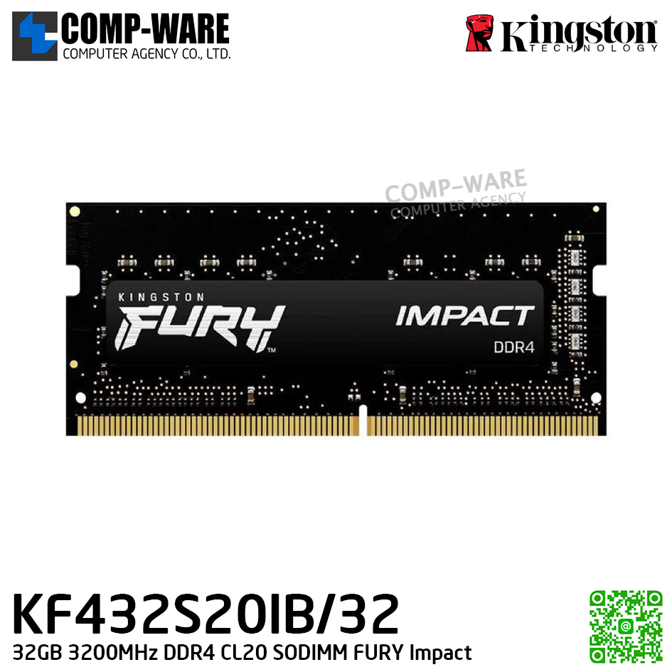Kingston KF432S20IB/32 32GB 3200MHz DDR4 CL20 SODIMM FURY Impact - Lifetime Warranty - Memory Module - RAM