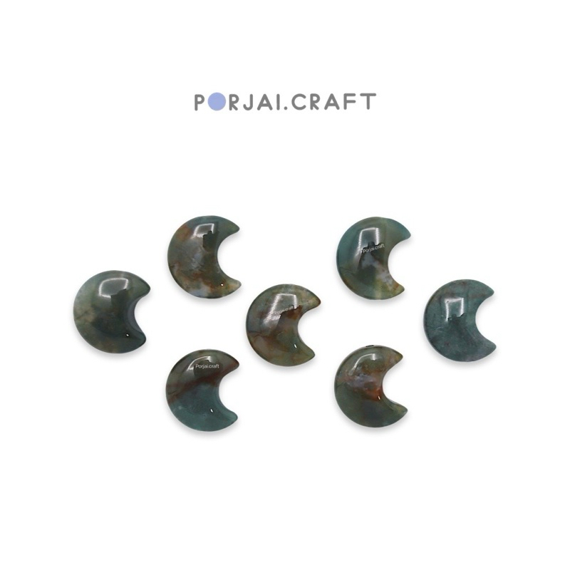 Moss Agate Moon Bead ลูกปัดมอสอาเกตพระจันทร์ 15mm