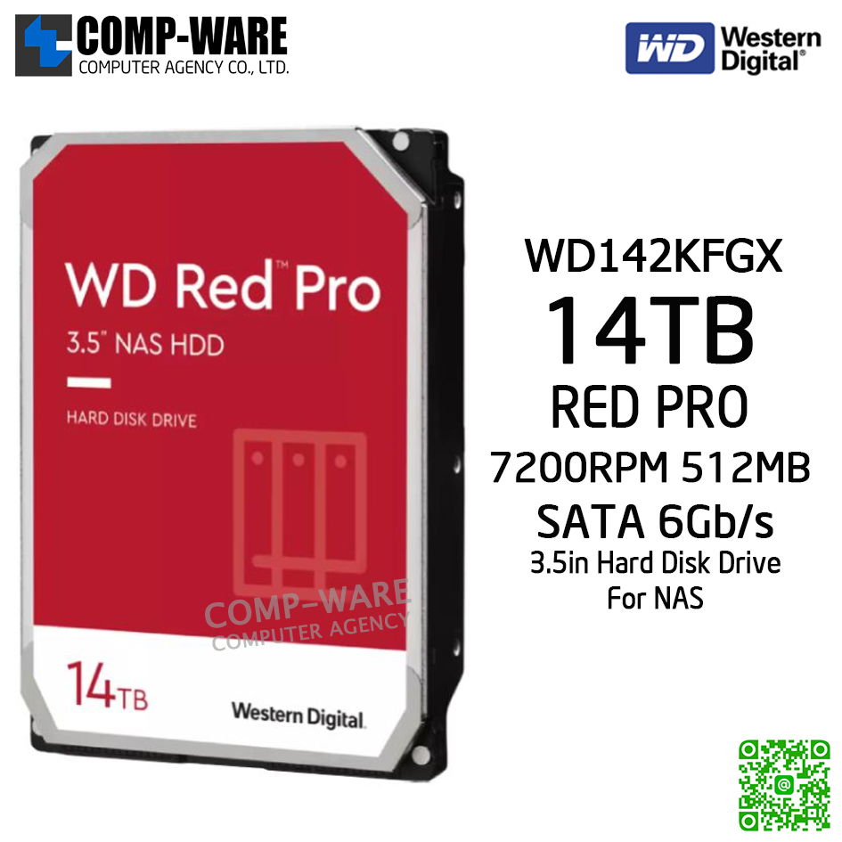WD Red Pro 14TB NAS Hard Disk Drive - 7200RPM SATA 6Gb/s 512MB Cache 3.5Inch - WD142KFGX - 5Y Warranty